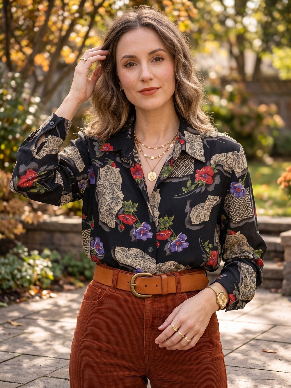 Vintage Alia Dark Floral Baroque Whimsigoth Tapestry Print Button Down Blouse
